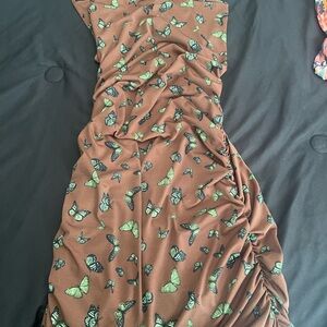 Brown Dress with Butterfly Print